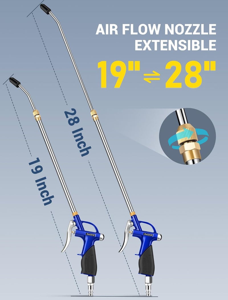 JASTIND Long Air Wand Blow Gun with 19-28 Inch Extension Nozzle, High Pressure Air Blower Gun with Rubber Grip & Quick Plug, Heavy Duty Industrial Air Blow Gun for Air Compressor Attachments - Image 2